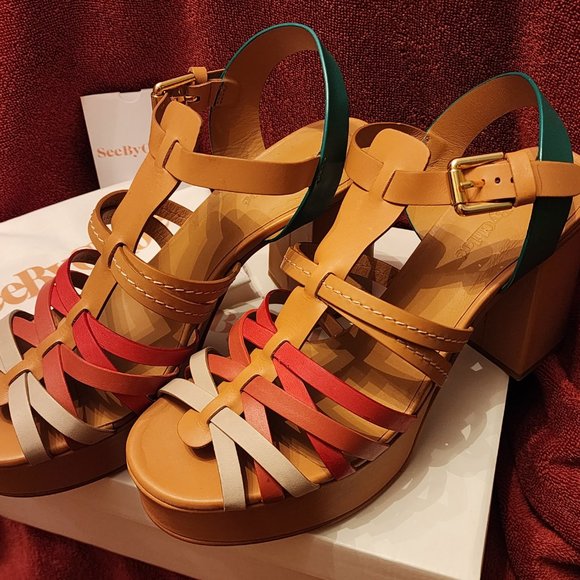 See By Chloe Shoes - New-SEE BY CHLOE Sierra Multicolored Caged Platform Sandals-Never Worn